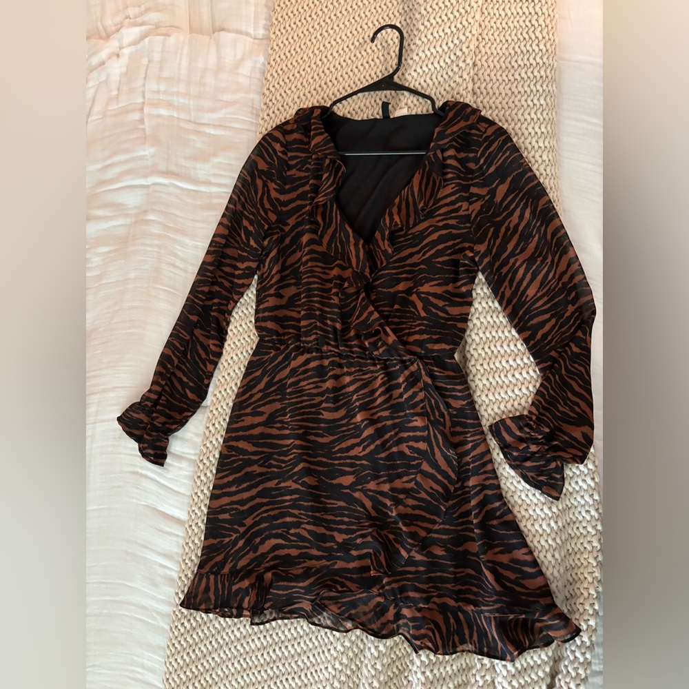 Elegant Tiger Print Wrap Dress